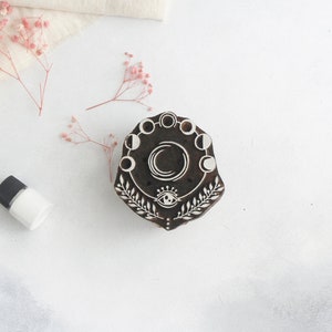 Sello de fase lunar, sello de bloque de madera, sello celestial, sello de impresión en bloque, sello de cerámica, sello de tela, sello tallado a mano, sello de arcilla