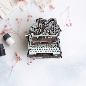 Carimbo de máquina de escrever, presente para escritores, carimbo de bloco de madeira, carimbo floral, carimbo de impressão em bloco, carimbo de biblioteca personalizado, impressão faça você mesmo, Ex Libris