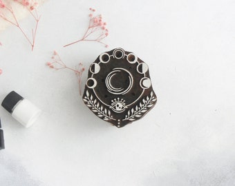 Hand Carved Wooden Moon Phase Stamp, Block Print