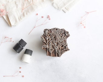 Hand Carved Wood Block Stamp, Spring Meadow Floral Print