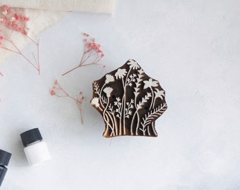 Hand Carved Wildflowers Wooden Stamp, Floral Textile Print, Block Print, Ceramic Stamp