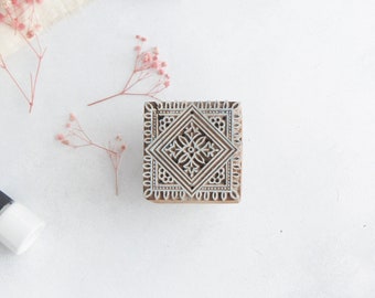 Geometric Wood Block Stamp, Hand Carved, Floral Journal