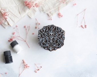 Printtoo Motif Fleur De Lotus Marron En Bois Carré Tampon En