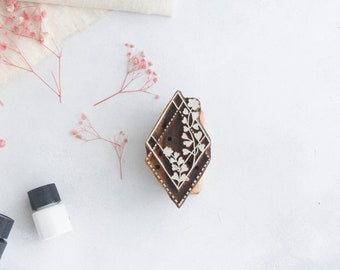 Floral Wooden Block Stamp, Hand Carved, Stamp for Pottery, Fabric, Ceramics