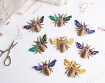 Embroidered Bee Patches, Zardozi Appliques, Embroidery Appliques, Indian Applique, Denim Jacket Patch, Sew On Patches, DIY, Sewing Supplies