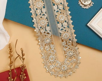 Gouden pailletten halslijn, Indiase stoffen, kostuum patch, geborduurd juk, patch voor jurken, bruids stoffen, naaien DIY, blouse patch