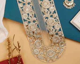 Gouden pailletten halslijn, Indiase stoffen, kostuum patch, geborduurd juk, patch voor jurken, bruids stoffen, naaien DIY, blouse patch