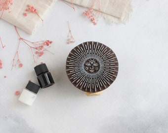 Mystical Sun Wooden Block Stamp, Celestial Textile Print