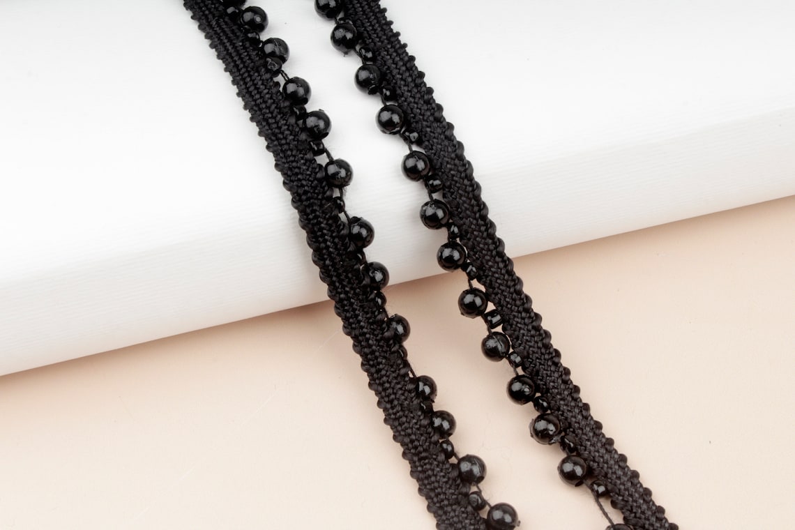 Black Beaded Trim Upholstery Trim Indian Sewing Trim Beaded Etsy