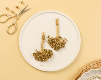 Gold Beaded Tassels, Rhinestone Jewelry Charms, Set of 2