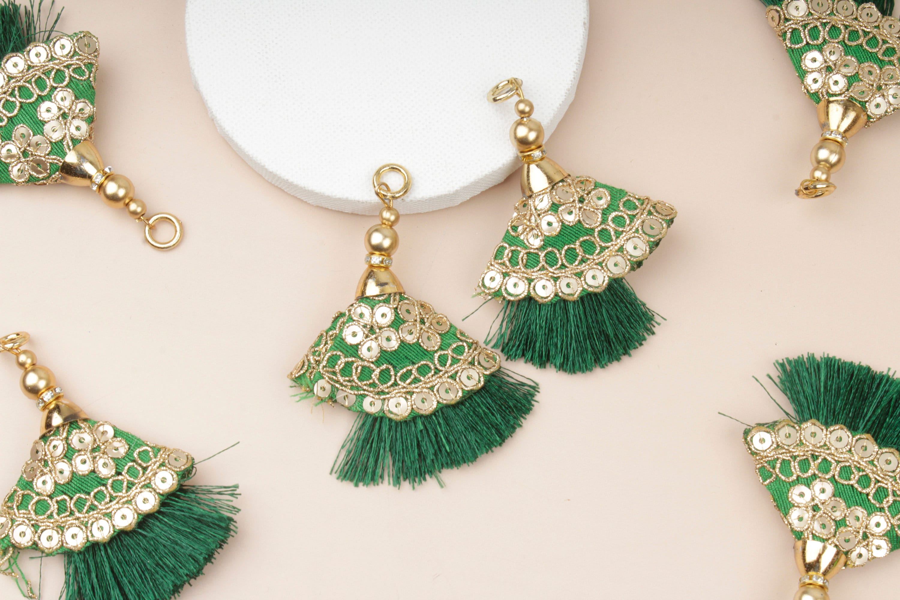 Set of 12 Green Tassels Embroidered Tassels Indian Tassels Etsy