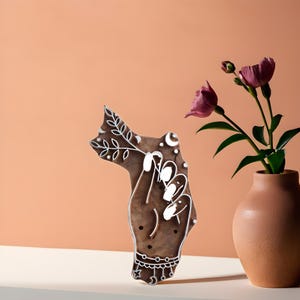 Timbro mano lunare, timbro blocco indiano, timbro mistico, timbro stampa blocco, timbro ceramica, timbro tessile, timbro imballaggio, fai da te, blocco di legno