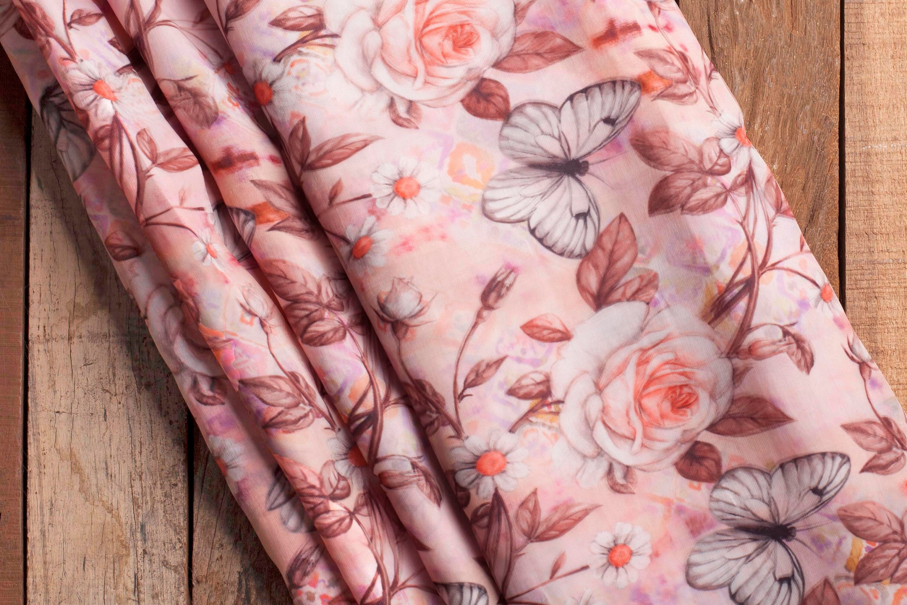 1 Yard Of Blush Pink 3d Organza Fabric Butterfly Print Etsy