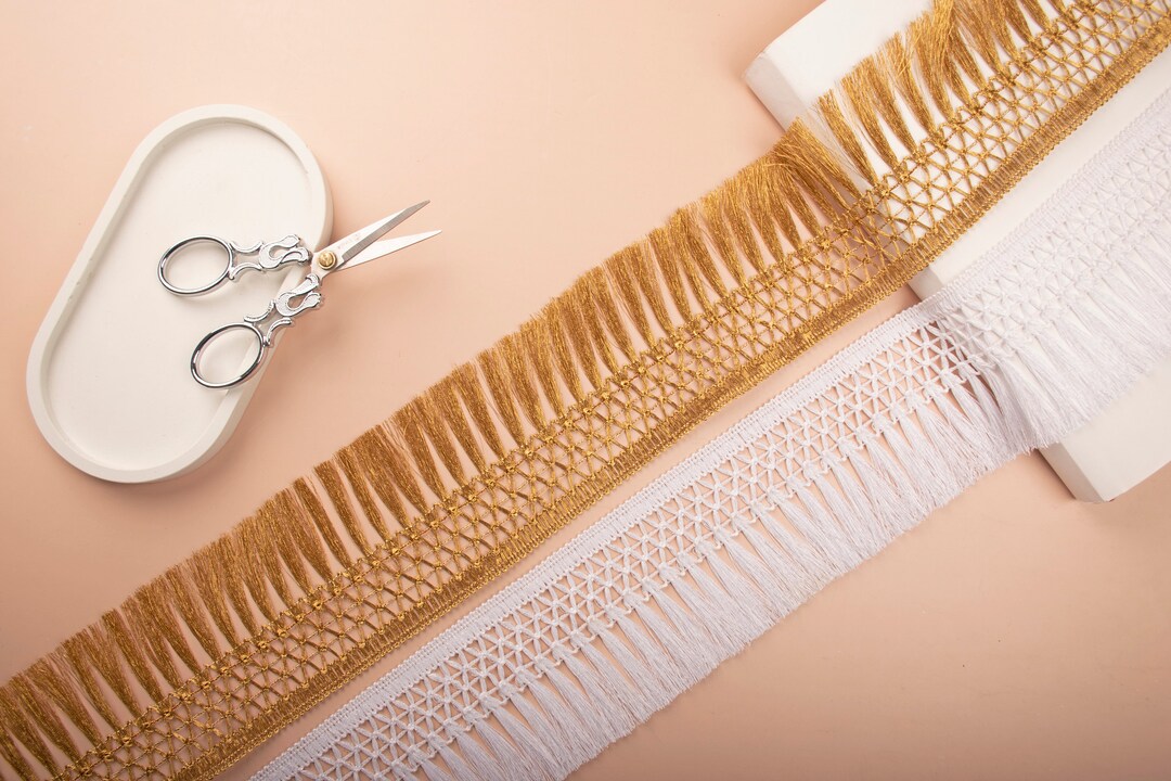 3 Yards Gold Tassel Fringe Fringe Trim White Tassel Trim Etsy