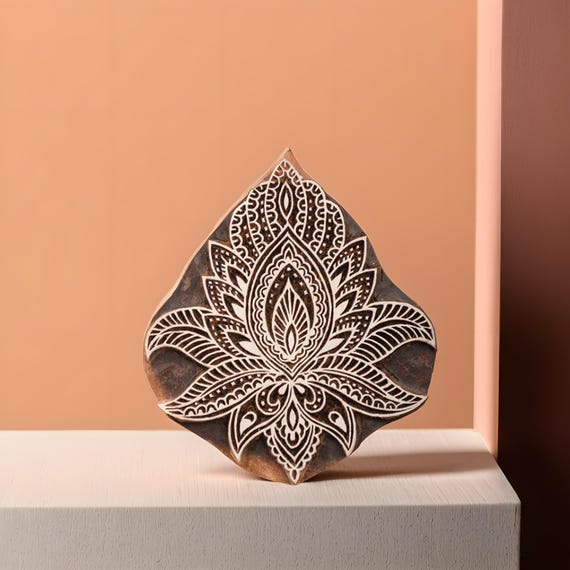 Hand-carved Mandala Lotus Wooden Printing Block, Indian Boho