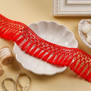 10 yards - Red Tassel Fringe, Fringe Trim, Tassel Trim, Indian Trim, Boho Tassel Trim, Upholstery Trim, Trim for Curtains, Pillows