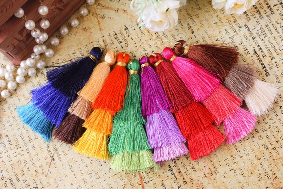 Tiered Silk Tassels, Art Silk Thread Tassels, Tassel Earrings, Indian  Tassels, Boho Tassels, Layered Tassels, Ombre Colours, 3 Tier Tassels 