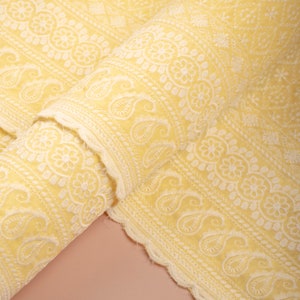 Lemon Yellow Schiffli Fabric, Indian Cotton, Chikankari Fabric, Summer Dress Fabric, Skirt Fabric, Embroidered Fabric by the Yard, Craft DIY