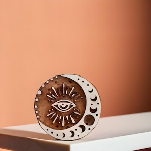 Halbmond Stempel, Holzblock Stempel, Mystisches Auge Stempel, Blockdruck Stempel, Keramik Stempel, Textilstempel, Blockdruck, Verpackungsstempel
