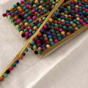 3 yards of Colourful Pom Pom Trim, Indian Trim, Upholstery Piping Trim, Velvet Pom Poms, Piping Cord, Velvet Beaded Trim