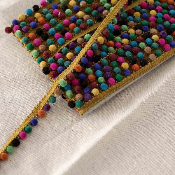 3 yards of Colourful Pom Pom Trim, Indian Trim, Upholstery Piping Trim, Velvet Pom Poms, Piping Cord, Velvet Beaded Trim