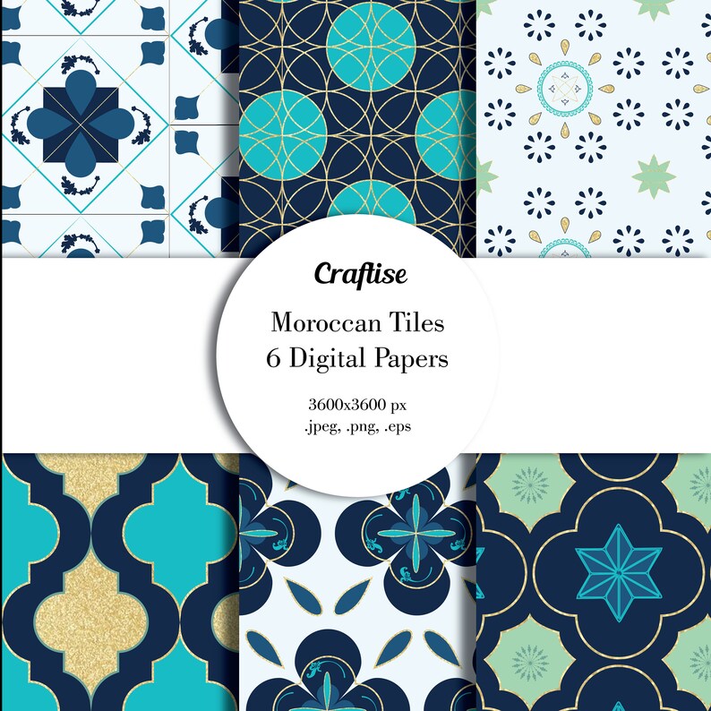 Digital Scrapbook Papers Mosaic Patterns Blue Moroccan Digital Papers Moroccan Wallpaper Moroccan Textile Patterns Seamless Patterns