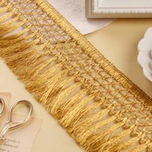 9 yards- Gold Fringe, Tassel Trim, Indian Trim, Decor Trim, Upholstery Trim, Fringe for Curtains, Pillow, Dresses, Lampshades, Ribbon