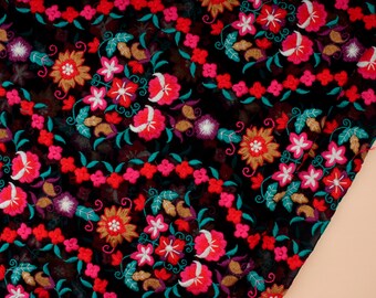 Colourful Embroidered Fabric, Black Georgette Fabric, Indian Embroidered Fabric, Boho Clothing Fabric, Lehenga Fabric, Fabric by the Yard