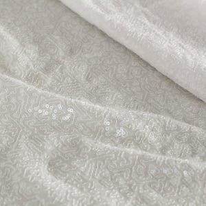 1 yard- Eggshell White Sequin Fabric, Dyeable Georgette, Party Wear Fabric, Sequin Dress, Indian Embroidered Fabric, Shimmer Fabric