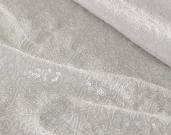 Eggshell White Sequin Georgette Fabric – Indian Embroidered, Party Wear