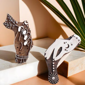 Set di 2 timbri Celestial Journal, timbri in legno, timbri lunari, timbri per stampa, timbri tessili, timbri per stampa a blocchi, timbri per ceramica