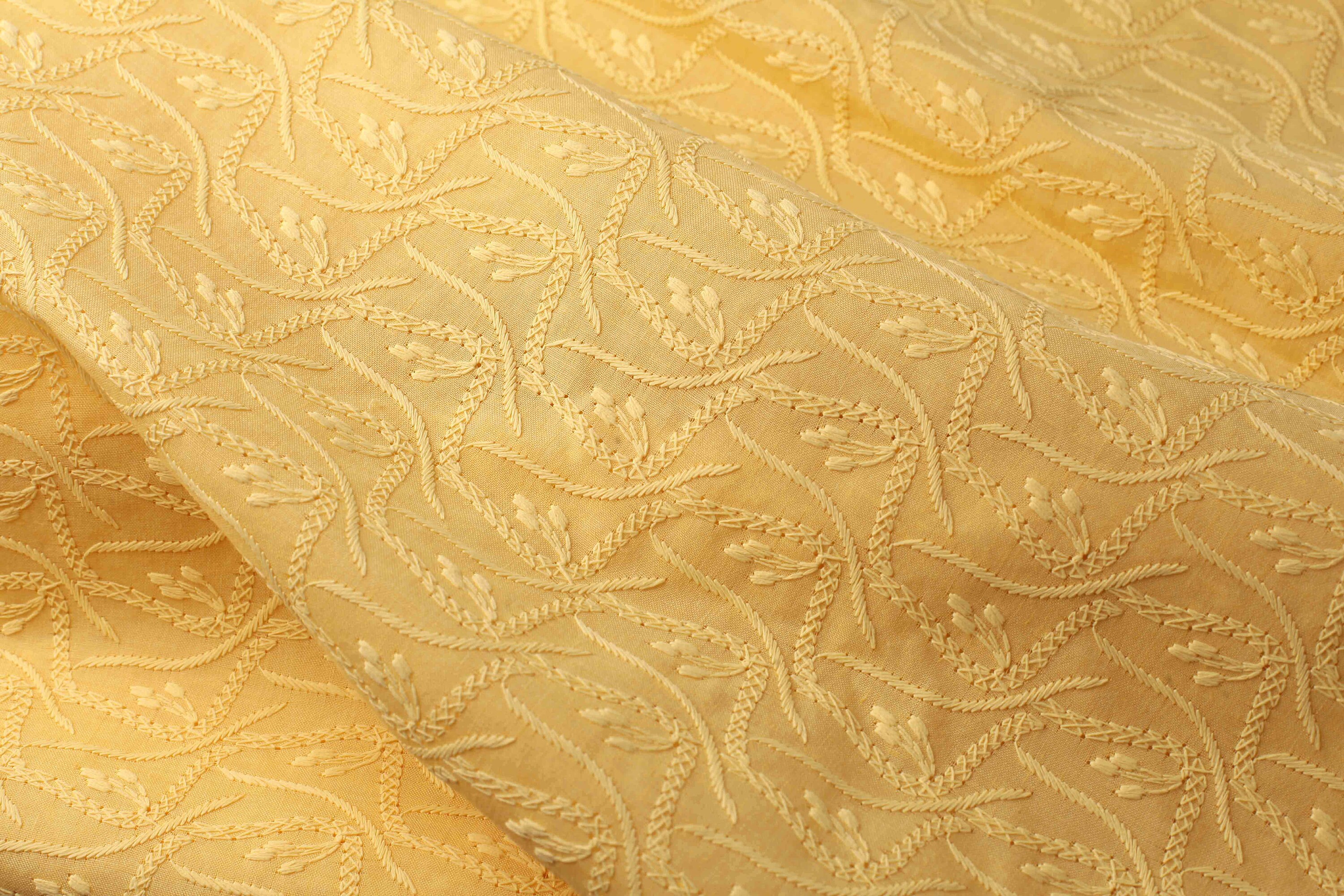 1 yard of Yellow Embroidered Fabric Indian Cotton Fabric Etsy