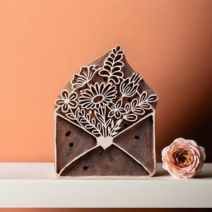 Sello de sobre floral, sello de bloque de madera, impresión en bloque DIY, sello textil, sello de cerámica, sello de jabón, impresión en bloque de tela, sello de cerámica