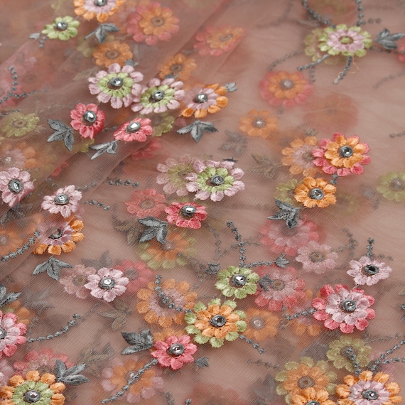 pink floral dress fabric Blush Pink Embroidered Floral Net Fabric – Scalloped Edge, Sheer Wedding  Dress,by the Yard