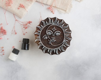 Sun & Moon Wooden Stamp, Celestial Block Print