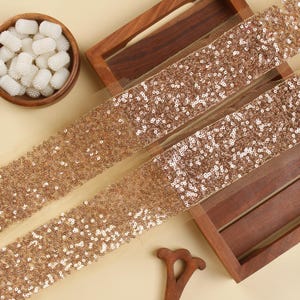 9 yards- Rose Gold Sequin Trim, Shimmer Trim, Indian Embroidered Trim, Upholstery Lace, Sequin Ribbon, Dupatta Lace, Trim for Curtains