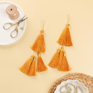 Set of 2- Mustard Silky Tassels, Mala Tassels, Tassels for Jewelry, Indian Tassels, Boho Tassel Charms, Tassel Keychain, Earring Tassels