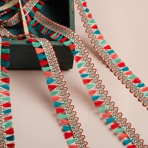 9 yards- Multicolour Tassel Fringe, Upholstery Trim, Indian Sewing Trim, Costume Fringe, Trim for Curtains, Lampshade Fringe, Tassel Garland