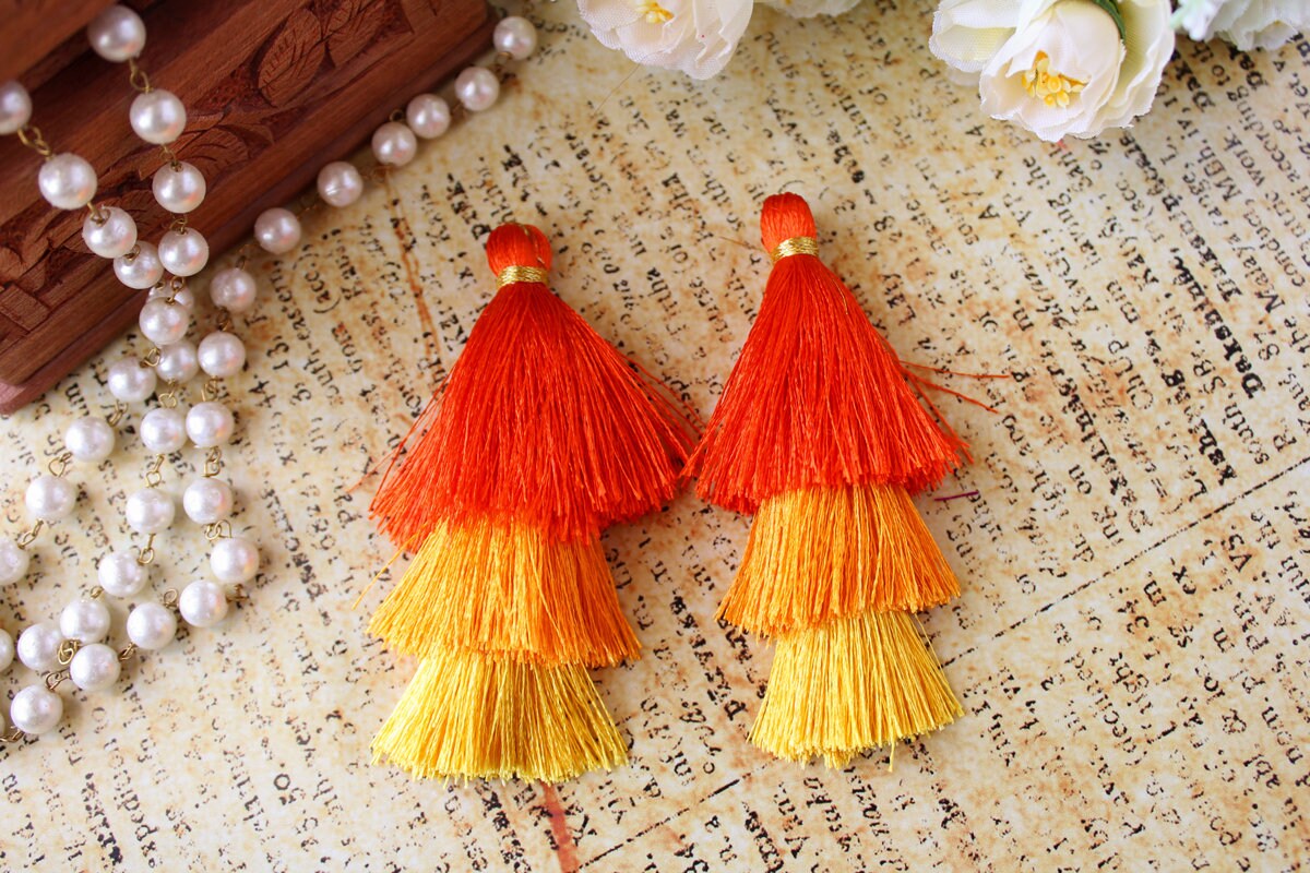 Tiered Silk Tassels, Art Silk Thread Tassels, Tassel Earrings, Indian  Tassels, Boho Tassels, Layered Tassels, Ombre Colours, 3 Tier Tassels 