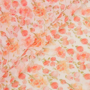 1 yard- Peony Print Organza, Sheer Dress, Cottagecore Fabric, Indian Fabric, Lehenga Fabric, Organza Sari, Organza Skirt, Fabric by the Yard