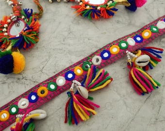 Multicoloured Shell Trim, Sequin Trim, Embroidered Trim, Belt Trim, Tassel Trim - 2 yards