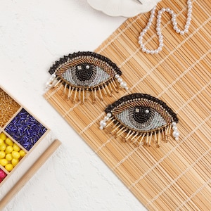 Set of 2- Black Eye Patches, Pearl Appliques, Beaded Patches, Indian Appliques, Denim Jacket Patch, Embroidered Patches, Patches for Hats