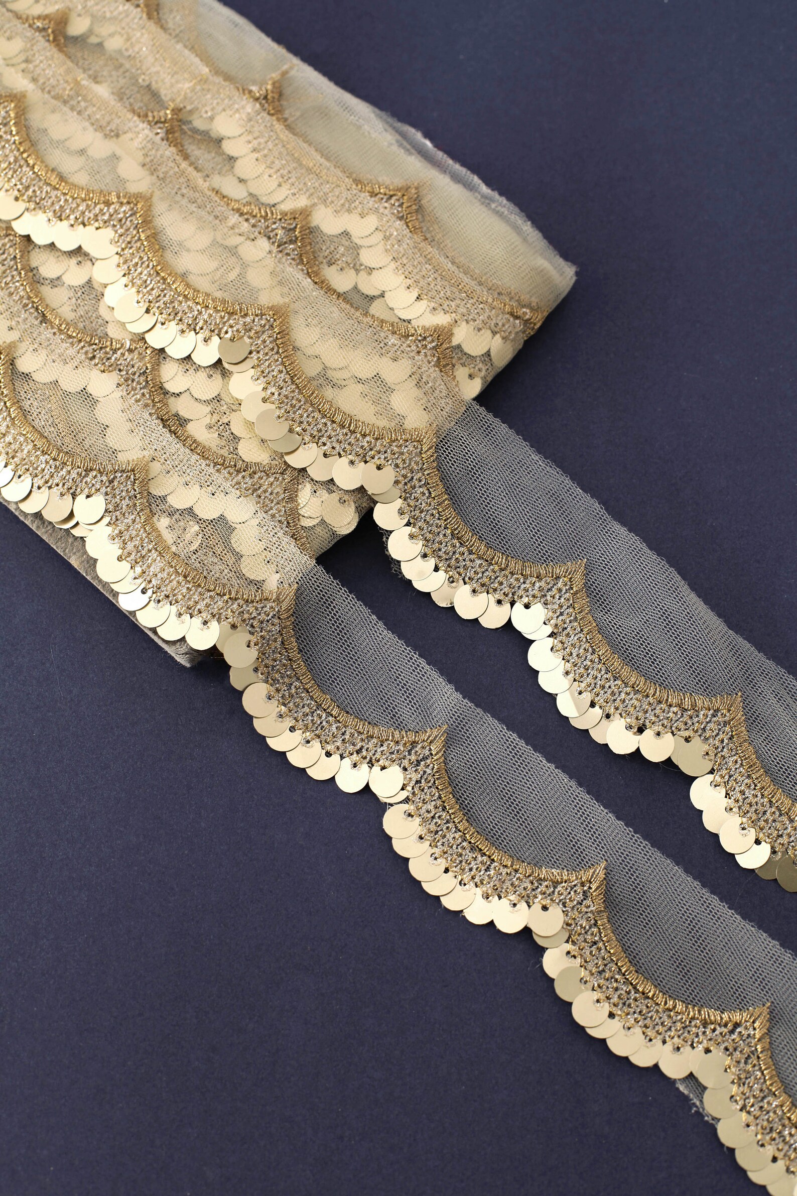 9 Yards of Gold Sequin Trim Net Trim Indian Trim Scallop Etsy India