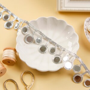 9 yards- Silver Mirror Trim, Indian Trim, Fringe Trim, Costume Trim, Denim Jacket Patch, Upholstery Trim, Beaded Ribbon, DIY Supplies