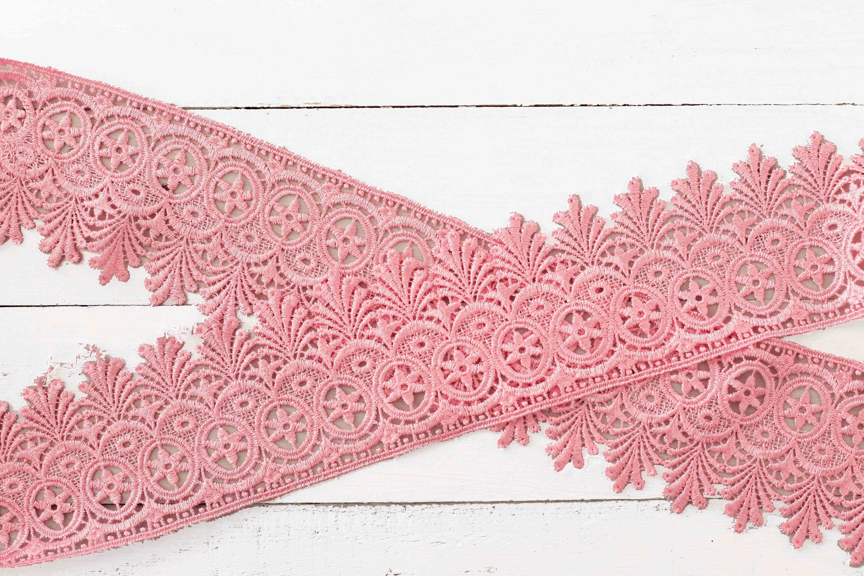 1 Yard Pink Lace Trim, Embroidered Lace Trim, Indian Trim