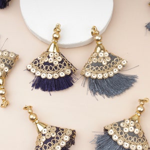 Set of 2- Tassel Charms, Embroidered Tassels, Indian Tassels, Silk Tassels, Beaded Tassels for Bags, Mala Tassels, Tassel Garland, Charms