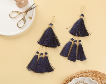 Set of 2 Blue Silky Tassels – Art Silk Thread, Jewelry Making