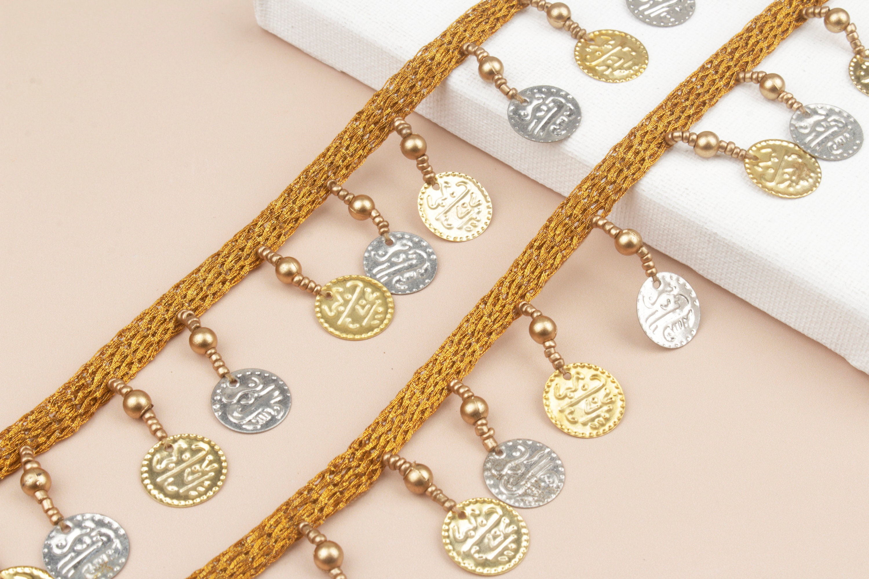 Gold and Silver Coin Trim Indian Beaded Trim Trim With Metal Etsy UK