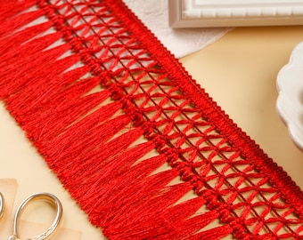 3 yards Red Tassel Fringe Trim - Indian Upholstery Embellishment, decor lace