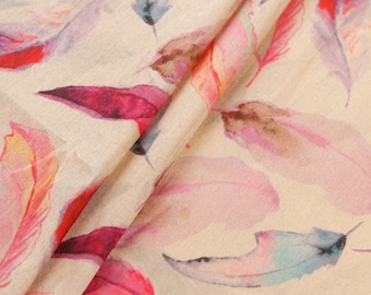 1 yard- Feather Print Fabric, Watercolour Print, Art Silk Fabric, Indian Silk, Printed Dupioni, Upholstery Fabric, Home Decor Fabric, DIY